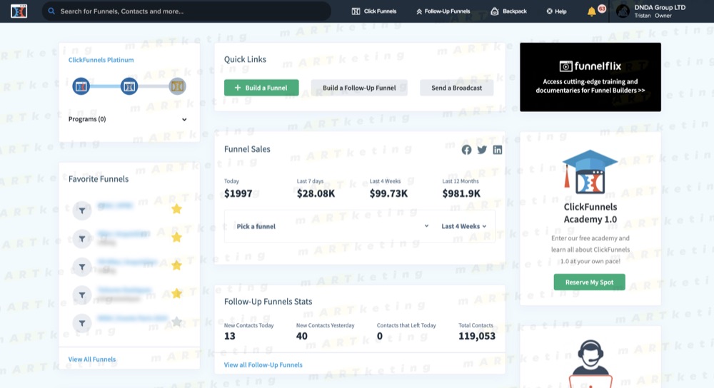 Exemple de tunnel de vente construit dans ClickFunnels montrant l'enchaînement des étapes : page de capture, page de vente, bon de commande et upsell